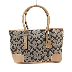 Auth COACH Signature Small Carryall 6089 Khaki Beige Jacquard Leather - Tote Bag